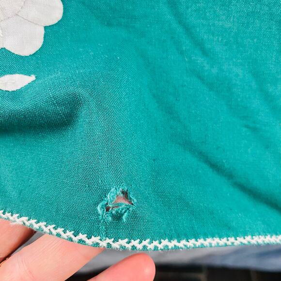 Vintage Green Table Runner Placemats Napkins‎ Floral Applique Cottagecore 8 sets - Picture 4 of 8